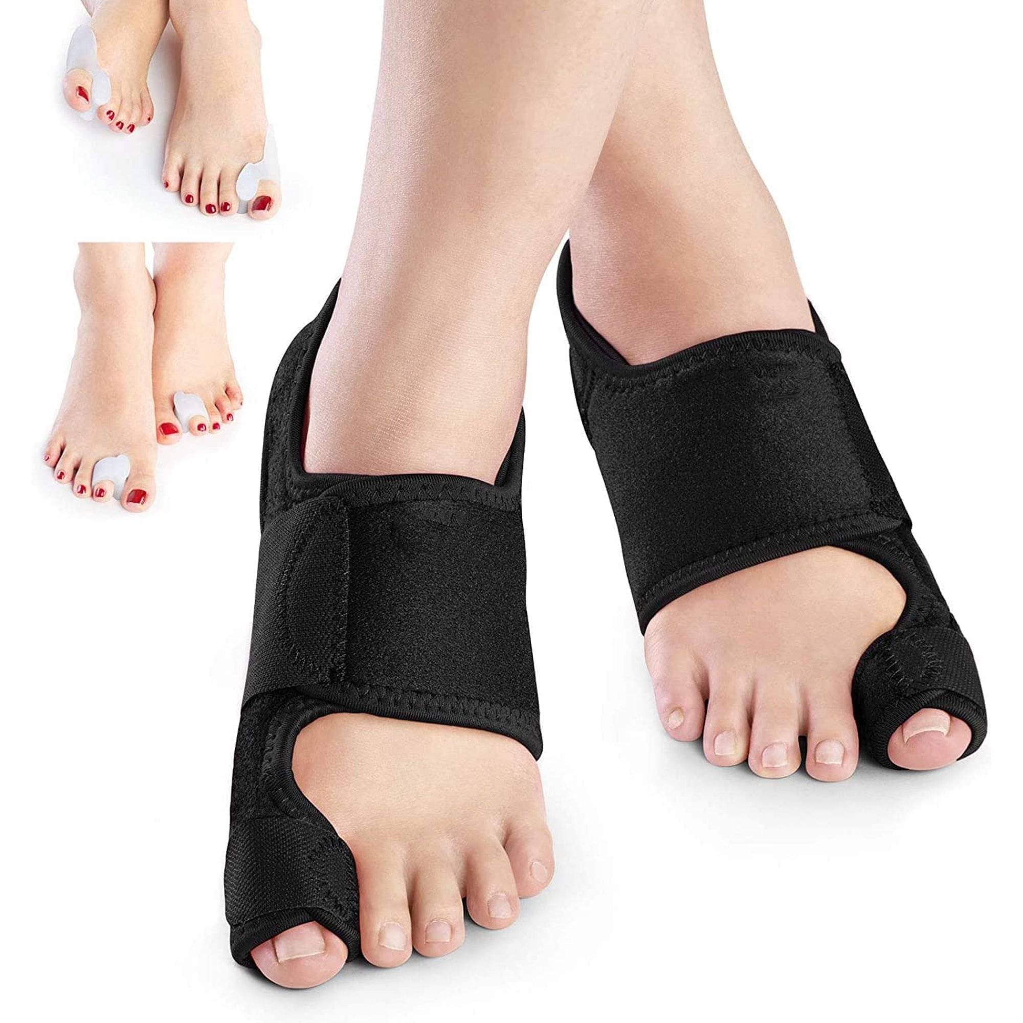 shebonsn Bunion Corrector for Women and Men, 1 Pair Adjustable Soft Bunion Pad Big Toe Straighteners Separators.<br /><br />

This  Bunion Brace Bunion Corrector for Crooked Toes Alignment is an excellent choice for people with bunions. This brace helps to prevent the chances that you will eventually have to have surgery by correcting your bunion over a long period of time. This toe joint pain relief brace aids in easing the discomfort of your feet so that you can go about your day comfortably. This brace gives sore feet relief and corrects toe alignment.<br /><br />