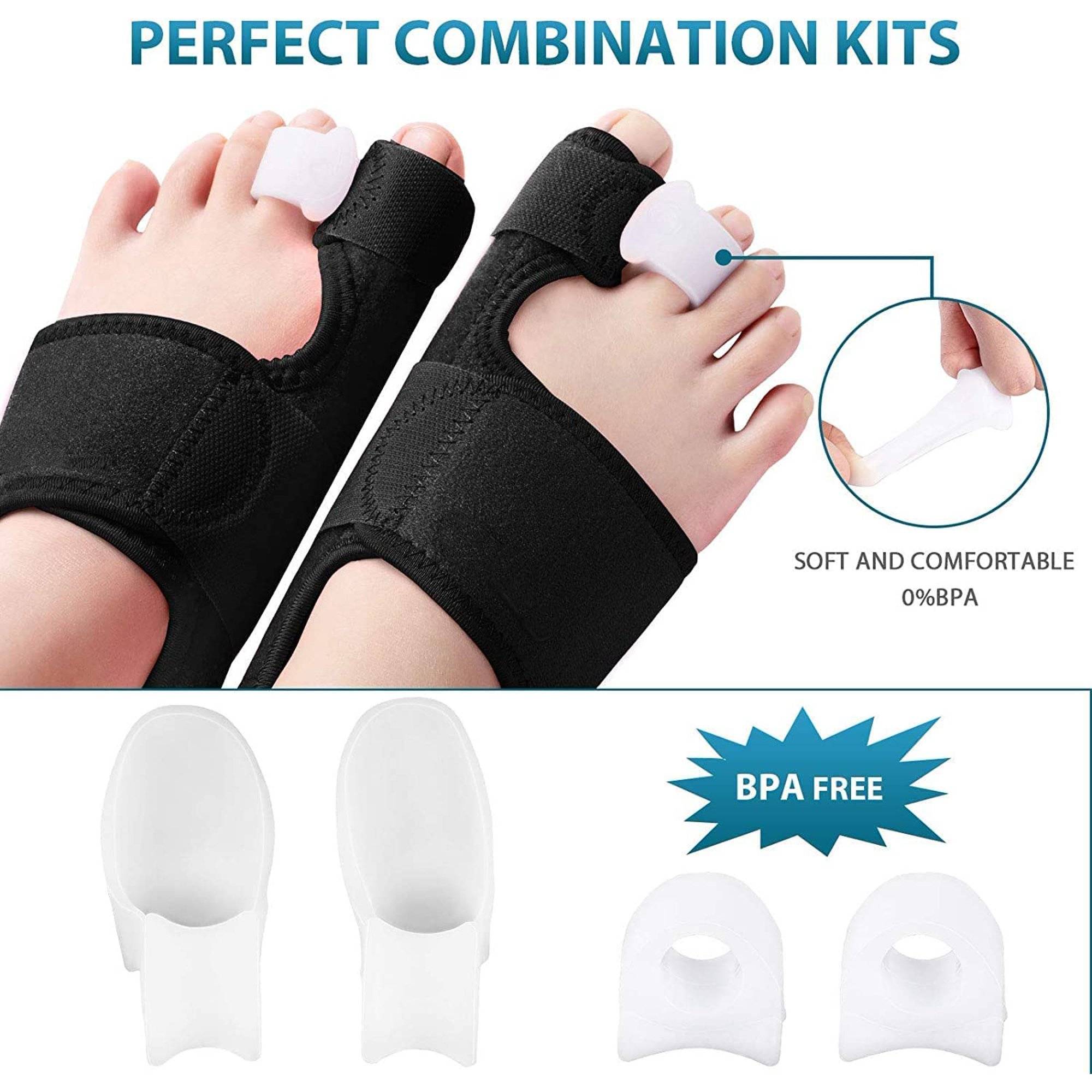 shebonsn Bunion Corrector for Women and Men, 1 Pair Adjustable Soft Bunion Pad Big Toe Straighteners Separators.<br /><br />

This  Bunion Brace Bunion Corrector for Crooked Toes Alignment is an excellent choice for people with bunions. This brace helps to prevent the chances that you will eventually have to have surgery by correcting your bunion over a long period of time. This toe joint pain relief brace aids in easing the discomfort of your feet so that you can go about your day comfortably. This brace gives sore feet relief and corrects toe alignment.<br /><br />
