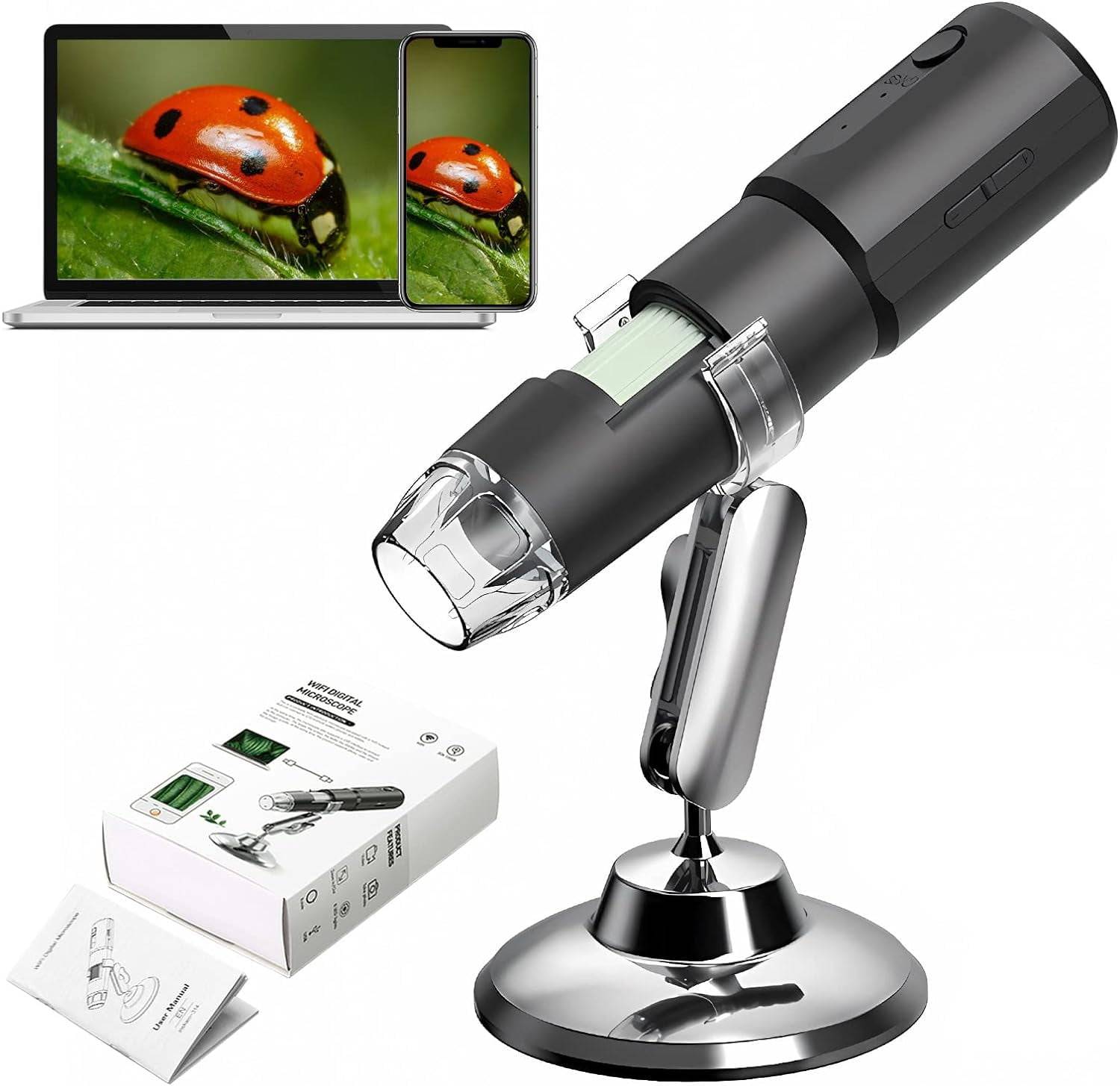 More than a microscope, it is a camera that can not only zoom in, but also take photos and record videos. It's really useful when documenting plant stages throughout their life cycle. Microscope mainly focuses on circuit board detection, insects, coins, jewelry, gems, hair, rocks, stamps, watch repair, skin testing, children's education testing, textile industry (not suitable for cells and medical purposes). The larger the screen, the better the display effect and the better the image quality. Support photography, video and file storage functions. Equipped with WIFI hotspots, cell phones and tablets that can connect the iOS/Android system.

How to use.
1. Mobile phone users.
2. Download and install APP.

. IOS: search for "Max-see" in APP store to download and install, the use the product.
. Android(International): Search for "Max-see" in Google Play to download and install.
. Android(China): Use the mobile browser to scan the following QR code to download and install.
. Support Windows Vista/7/8/10, MacOS X 10.8+.

Specification:
1. Package Dimensions: 6.46 x 4.61 x 1.93 inches
2. 8 Adjustable LED Lights
3. Package Included: Digital Microscope×1, USB×1, Manual×1

