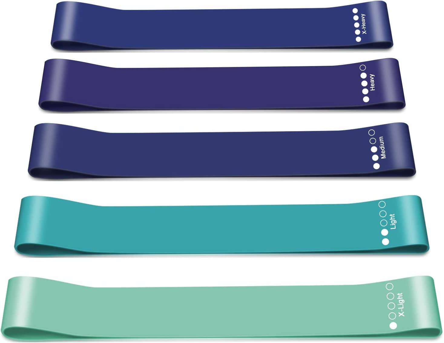 ACHIEVE YOUR GOALS ANYWHERE: Insonder | FIT Loop Resistance Bands are used by men and women of all fitness levels. A Loop Resistance Band increases the effectiveness of your exercises enormously. Exercises like jump squats and lunges will be more intense. Increase strength and power, flexible, lean and fit very fast. Our Loop Resistance Bands are easy to carry and you can train everywhere at any time you want. There is nothing that can keep you back from reaching your fitness goals..<br /><br />

Specification:<br />
Name: Resistance Band<br />
Material: Natural Rubber<br />
Color: Navy Blue<br />
Item Size: 11.81 inch x 1.97 inch<br />
Number of sets: 5<br />

5 Resistance Levels: <br />
X-Heavy : 30-40 LBS<br />
Heavy: 25-30 LBS<br />
Medium: 15-20 LBS<br />
Light: 10-15 LBS<br />
X-Light: 5-10 LBS<br />