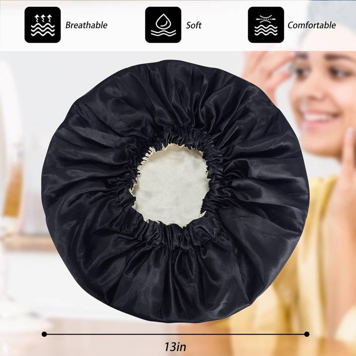Silk Bonnet Satin Bonnet Hair Bonnet for Women, Shower Caps Double-Layer Large Reversible for Curly Hair Long Hair.

Double-layer satin sleep cap are comfortable and breathable, Give your hair better protection, Locking in moisture better, Prevent tangles in your hair, Keep your hair smooth, and Prevent static electricity in your hair, You can use it in any environment, whether you are relaxing at home, sleeping or bathing, washing face, making up, SPA, cooking etc.
Feature:
. Breathable
. Soft
. Comfortable
. Satin

Packing list:
1x Satin Bonnet