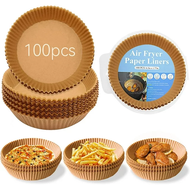 There delpattern Air Fryer Paper are made from food grade parchment paper. This Air Fryer Parchment Paper is waterproof, oil resistant, non-stick, 100% healthy and heat resistant, effectively keeping food scraps out of the fryer, which can withstand temperatures up to 450 degrees Fahrenheit , suitable for Air fryers, microwaves, ovens, steamers, cookers, etc. 

Function:
Material: Parchment Paper 
Item Form: Sheets
Sheet Count: 100 PCS
Upper circle diameter：7.9  inch
Lower circle diameter： 6.3 inch
Height: 1.7 inch
Item Weight: 0.49 lb

Why air fryer liners is a good helper in your kitchen?
. Just throw away the air fryer disposable paper liners after use. No need to clean the fryer anymore.
. Sufficient quantities offer a wide range of choices for your daily cooking, baking and replacement needs.
. These Air Fryer Paper liner can effectively keep food residue away from air fryer and make it as clean as unused.
. The heat is generated by air circulation from the pan's wall, and it won't affect the air circulation by air fryer tray liners. When baking, the grease comes out to the paper liner, ensure the original taste of food.

How to use the Air Fryer Liner?
1.Preheat the air fryer (*Do not put baking paper when preheating)
2.Put the air fryer parchment paper in.
3.Put the food on the top of the liner, and bake.

Notices
. In order to avoid burning in air fryer please don't put air fryer paper liner at the preheating time.
. Parchment paper for air fryer cannot be used directly on the open flame or directly on the charcoal grill.
