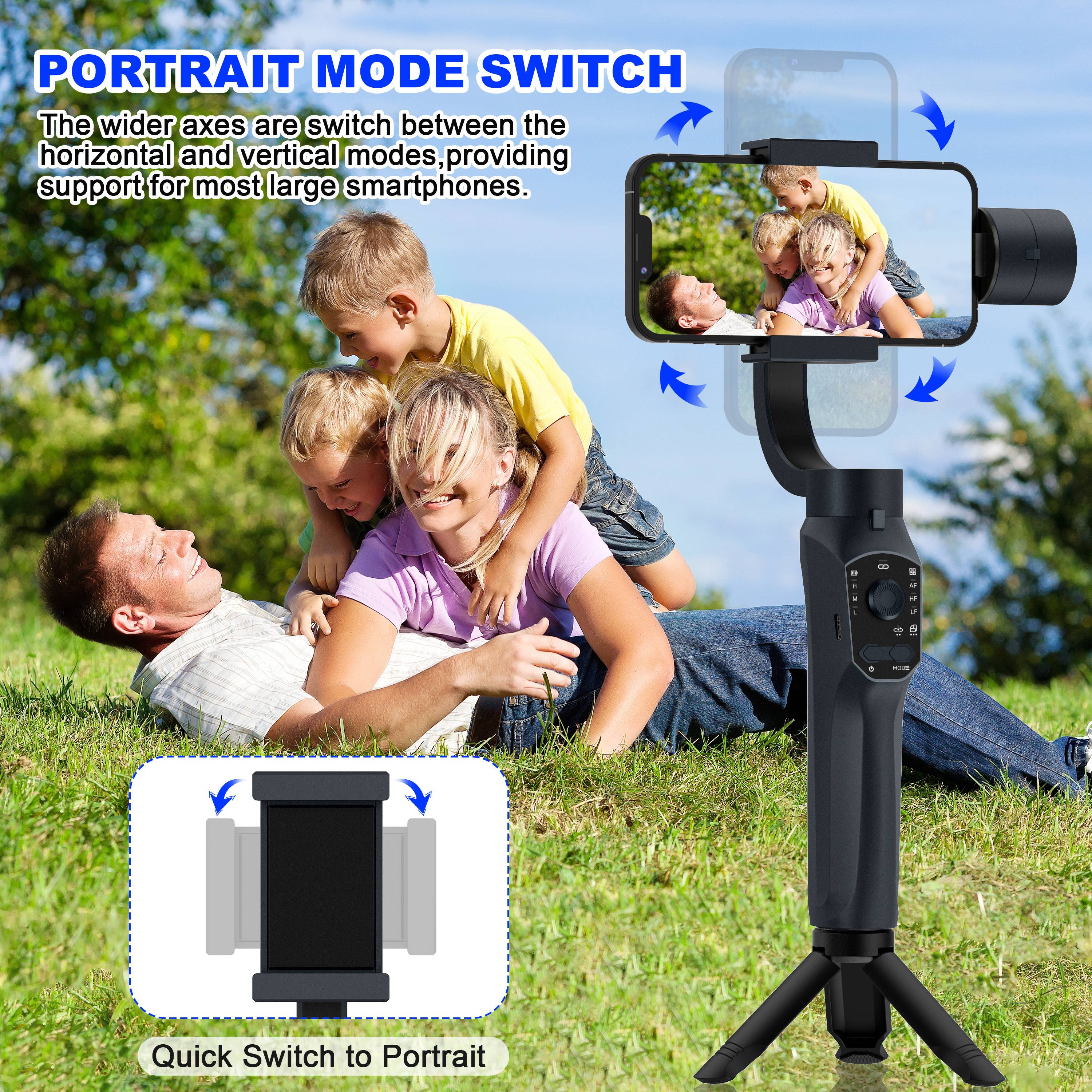 Capture smooth, professional-grade footage with the delpattern Smartphone Gimbal Stabilizer. This 3-axis gimbal features advanced AI-powered tracking to keep your subjects in frame and in focus, even during fast-paced action. Compact and foldable, the lightweight stabilizer weighs just 0.98 lbs and fits easily in your bag, making it perfect for hikes, travels, and spontaneous photo opportunities. Intuitive controls, including a side wheel for focus and zoom adjustments, allow you to create cinematic effects with ease. Backed by a 30-day money-back and 60-day free replacement guarantee, this versatile gimbal comes with a tripod, USB-C charging cable, and user manual, providing everything you need for stable, high-quality video recording on the go.

Parameter
Product size: 289x108x70mm (folded size)
Color: Black
Net weight: 460g
USB type: TYPE-C
Battery： 4000mAh
Operating time: 12h
Power consumption: 5.0W
Rated voltage: 5.0V
Tracking mode：Face Recognition, Object Tracking
Selfie stick mode: Support
Zoom function: Support
Gesture control function: Support
Fill light: white + yellow light 9-speed adjustment
Main material: ABS-PC
Support cell phone width size: 60-86mm

Suitable for selfies, live streaming, Outdoor Sports Live Streaming, indoor live streaming.