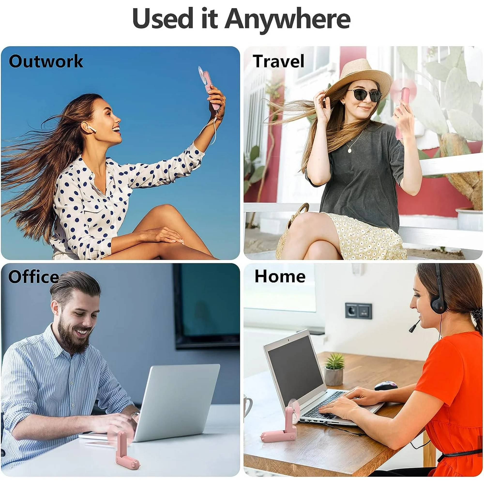 ??Small In Size, Big On Function? Combined with Fan + Flashlight + Backup Power Bank function, pocket fan would be an everyday-carry-essential fan to cool you off in a hot day and is multifunctional to satisfy your diverse needs.



??14-21 Hours Cooling Time?Up to 21 hours cooling time in one full charge. Super-long battery life allows you to enjoy it while traveling, commuting, working, and any other outdoor activities. This mini handheld fan is USB rechargeable through a regular USB socket, laptop, power bank, or car charger.



??3-Stage Transformable Fan?Able to be completely folded to hide the blades, makes it small and compact enough to slip into nearly any pocket. It's a handheld fan when 180�folded and a desktop fan when 270�folded.



??USB Rechargeable? It is USB rechargeable through a regular USB socket, laptop, power bank, or car charger.



What's In The Package?

1 x Handheld Fan

1 x User Manual

1 x Type-C Cable