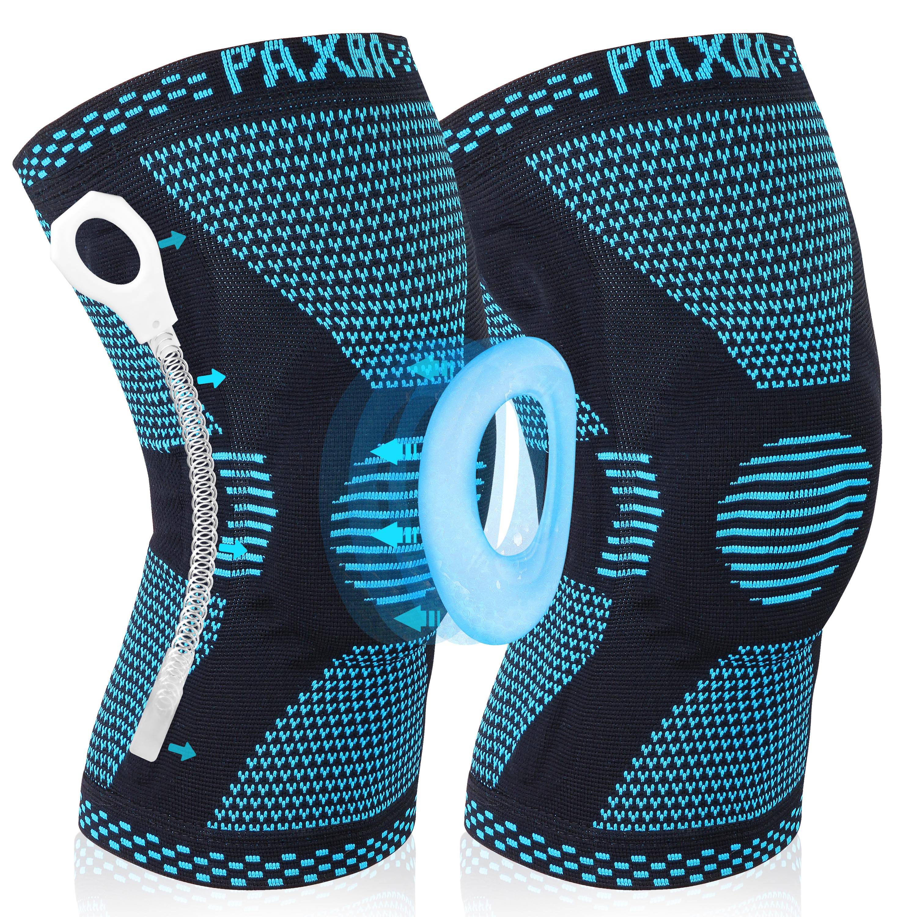 Feature:<br /><br />
✅Paxba Professional Knee Brace with three-dimensional structure of woven, High-precision 3D cutting technology of knitting. Ergonomic design allows this brace to support the knee joint without getting in your way. 360°perfectly fit your kneecap curve. With high-elastic tight and breathable compression fabric to reduce the pressure and pain of knee. It's quick at absorbing sweat and keeps your leg dry and odor free, giving you hours of continuous use!<br /><br />
✅Medical grade knee pads, An anatomically contoured patella gel pads surrounds the kneecap, double-sided metal spring stabilizers fit tightly with your knee joint, widely used in weightlifting, running, baseball, hiking, volleyball, tennis, badminton, workout, golf, bike, cycling, skiing, basketball, football, soccer, rock climbing, exercise etc. We stand behind our product.<br /><br />

Color: Black, Deep Blue, Grey (option)<br />
IMPORTANT SIZE:<br />
SIZE CHART (INCHES/CM): Please measure thigh's circumference 5 inches (12cm) above your kneecap.<br />
Small (S): 12.20"-13.78" (31cm-35cm)<br />
Medium (M):  13.78"-15.35" (35cm-39cm)<br />
Large (L): 15.35"-17.72" (39cm-45cm)<br />
X-Large (XL): 17.72"-20.47" (45cm-52cm)<br />
XX-Large (XXL): 20.47"-23.62" (52cm-60cm)<br />
XXX-Large (XXXL): 23.62"-27.56" (60cm-70cm)<br /><br />

Between sizes:<br />
✅If you prefer a tighter fit,order one size smaller.For more comfort during all day long use,order one size larger.<br />
✅Keep in mind that our sizes are based on average compression pressure, but each sleeve can expand up to 50% more than the original diameter listed.<br /><br />

Washing instructions and tips:<br />
✅Hand washing and natural air drying, do not use washing machines, it will destroy the structure and compression of knitted fabric.Washing it before first use.<br />
✅Since it is made of knitted fabric, be careful not to get hooked on the knee sleeve thread by other things, this will destroy it.<br />
✅Do not iron, do not dry, store and use this product below 100 degrees environment. Otherwise the product surface will scorch and lose its elasticity.<br /><br />

Package includes:<br />
2x Knee Brace <br />