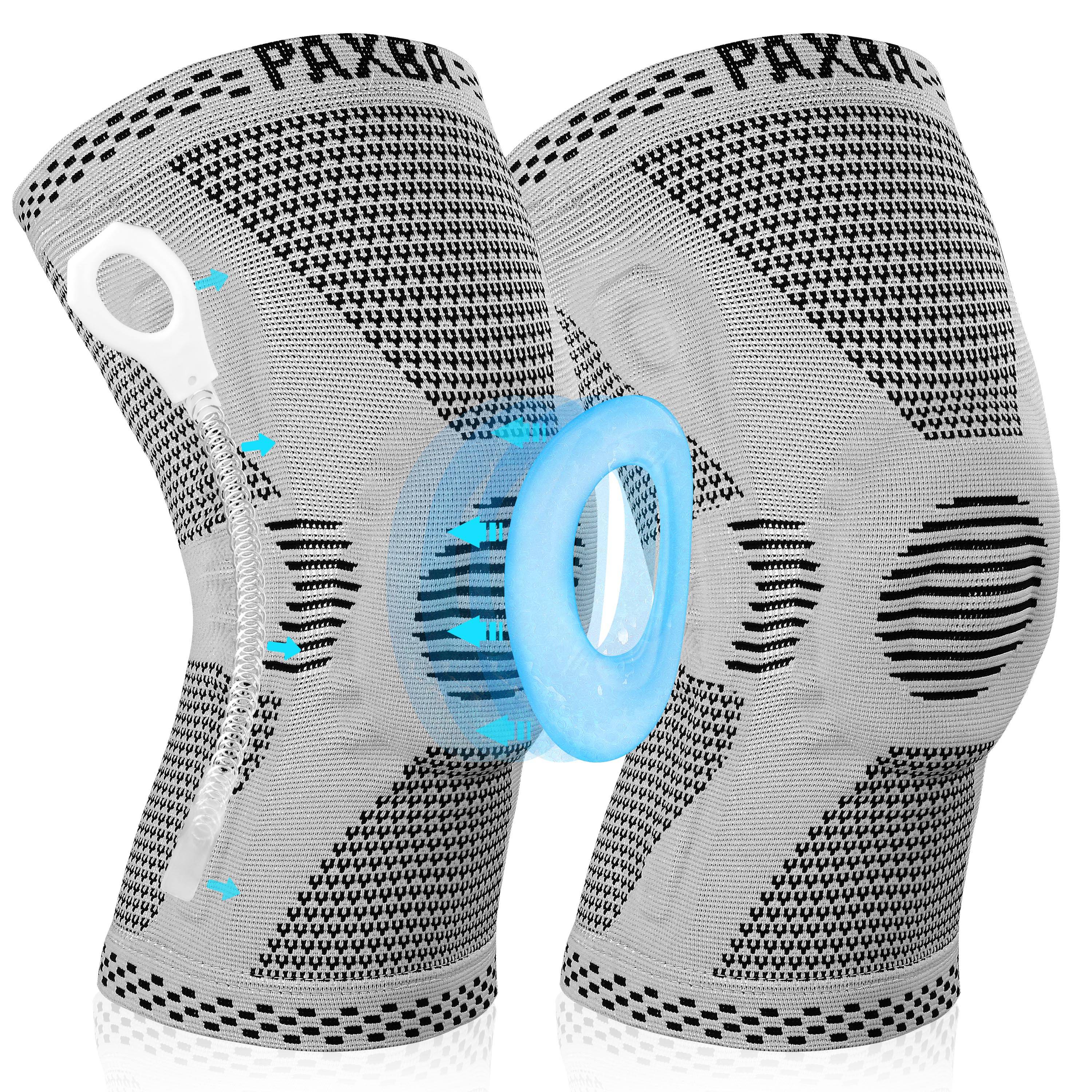 Feature:<br /><br />
Paxba Professional Knee Brace with three-dimensional structure of woven, High-precision 3D cutting technology of knitting. Ergonomic design allows this brace to support the knee joint without getting in your way. 360°perfectly fit your kneecap curve. With high-elastic tight and breathable compression fabric to reduce the pressure and pain of knee. It's quick at absorbing sweat and keeps your leg dry and odor free, giving you hours of continuous use!<br /><br />
Medical grade knee pads, An anatomically contoured patella gel pads surrounds the kneecap, double-sided metal spring stabilizers fit tightly with your knee joint, widely used in weightlifting, running, baseball, hiking, volleyball, tennis, badminton, workout, golf, bike, cycling, skiing, basketball, football, soccer, rock climbing, exercise etc. We stand behind our product.<br /><br />

Color: Black, Deep Blue, Grey (option)<br />
IMPORTANT SIZE:<br />
SIZE CHART (INCHES/CM): Please measure thigh's circumference 5 inches (12cm) above your kneecap.<br />
Small (S): 12.20"-13.78" (31cm-35cm)<br />
Medium (M):  13.78"-15.35" (35cm-39cm)<br />
Large (L): 15.35"-17.72" (39cm-45cm)<br />
X-Large (XL): 17.72"-20.47" (45cm-52cm)<br />
XX-Large (XXL): 20.47"-23.62" (52cm-60cm)<br />
XXX-Large (XXXL): 23.62"-27.56" (60cm-70cm)<br /><br />

Between sizes:<br />
If you prefer a tighter fit,order one size smaller.For more comfort during all day long use,order one size larger.<br />
Keep in mind that our sizes are based on average compression pressure, but each sleeve can expand up to 50% more than the original diameter listed.<br /><br />

Washing instructions and tips:<br />
Hand washing and natural air drying, do not use washing machines, it will destroy the structure and compression of knitted fabric.Washing it before first use.<br />
Since it is made of knitted fabric, be careful not to get hooked on the knee sleeve thread by other things, this will destroy it.<br />
Do not iron, do not dry, store and use this product below 100 degrees environment. Otherwise the product surface will scorch and lose its elasticity.<br /><br />

Package includes:<br />
2x Knee Brace <br />