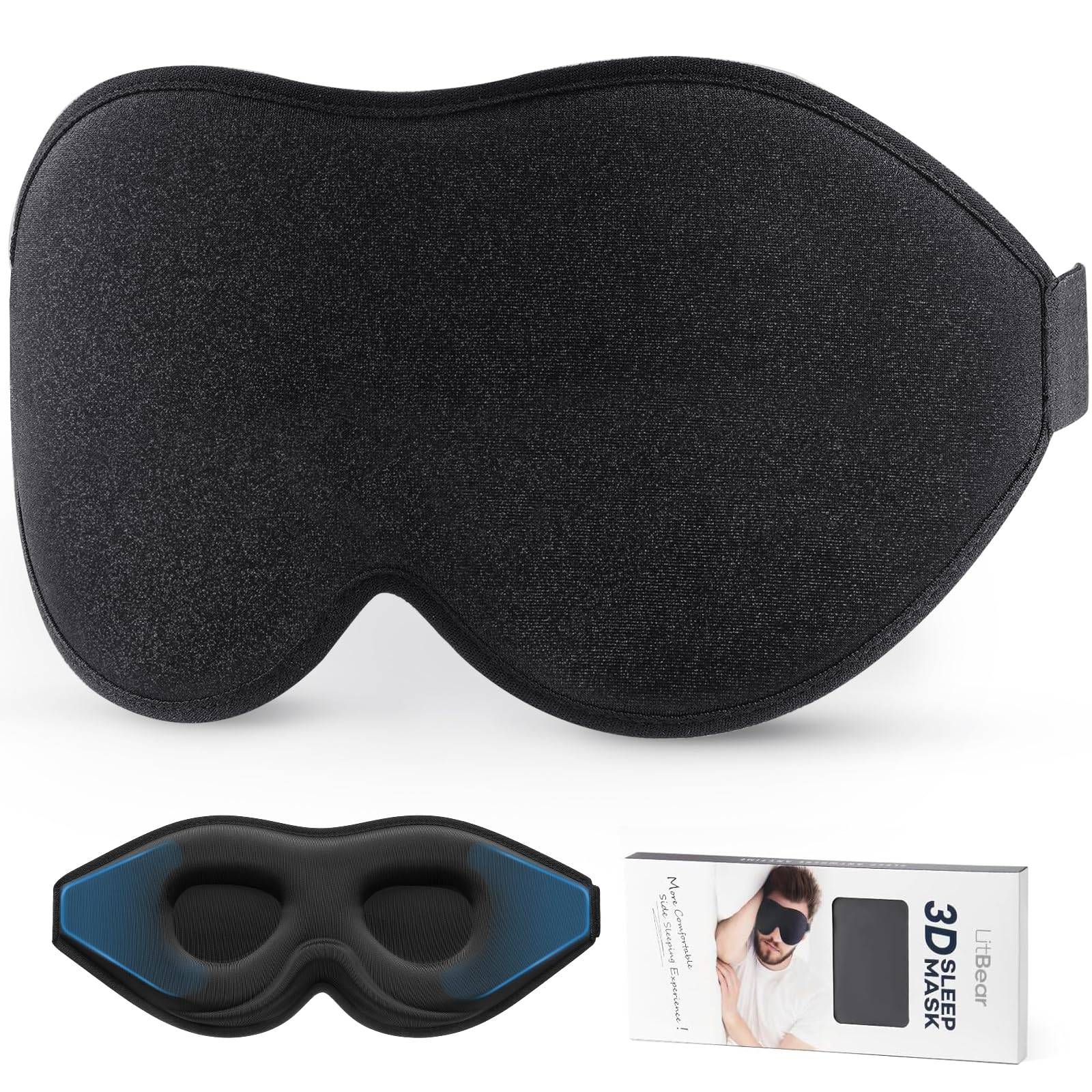 The sleep mask is specially designed with deeply molded cups that curve away from eyes and eyelashes for rub-free comfort sleeping mask. Our mask will keep your eyes shielded from light without smudging eye make-up or compressing your face, eyelids, and eyelashes while you sleep.