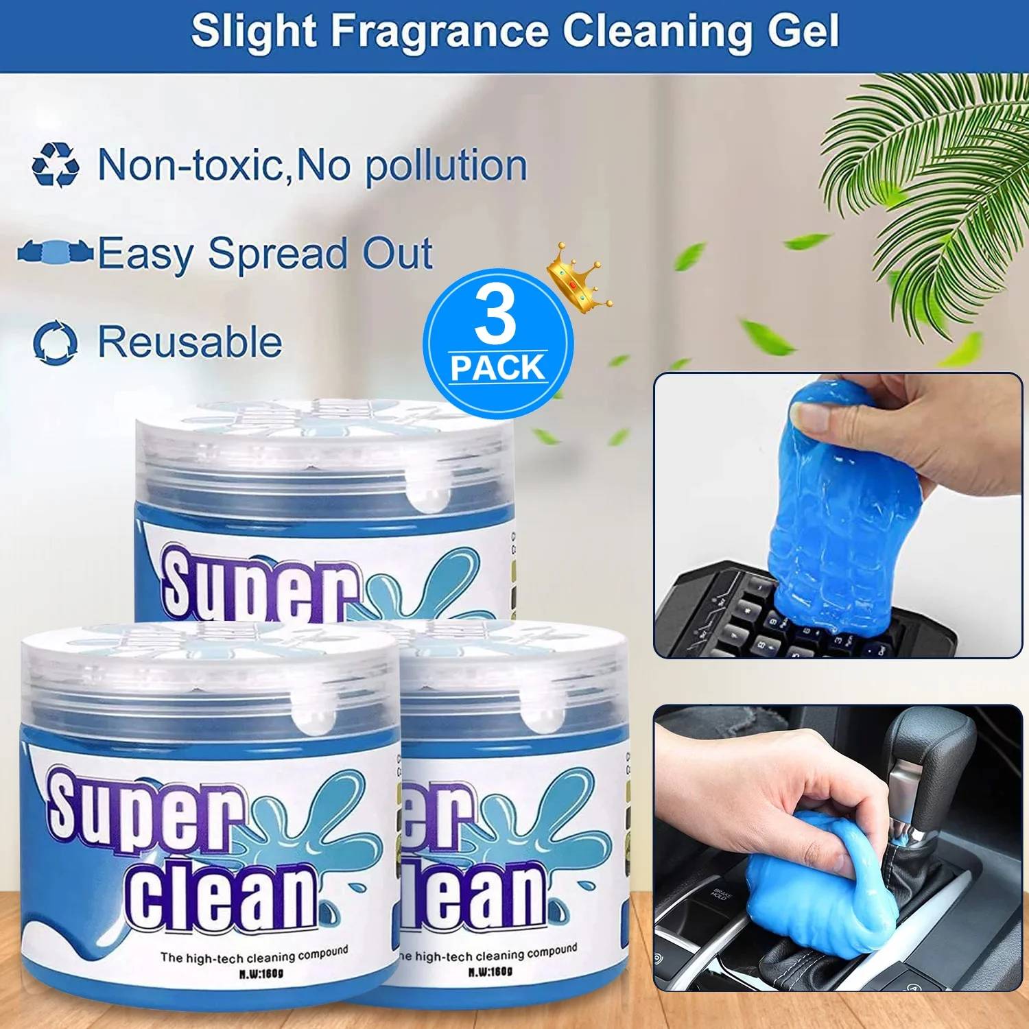 ✅ Car Cleaning Gel, Universal Dust Cleaning Gel for Electronic Devices Keyboard, Cleaner Gel for Car Interiors/Crevice and Home Office Items Surfaces.

✅ Deep Cleaning Power: cleaning gel effortlessly reaches into every nook and cranny of electronic equipment, keyboards, car interiors and home office surfaces, effectively removing dust, dirt, and debris. Its specialized formula ensures a thorough cleaning, leaving it looking brand new.

✅ Versatile and Reusable: The gel can be used on various surfaces, simply press and roll the gel over the targeted area, and watch as it picks up dirt and particles. Plus, it is reusable, making it a cost-effective and environmentally friendly choice.

✅ Non-sticky and Safe: Our gel is non-sticky and leaves no residue behind. It is safe to use on all surfaces and will not cause any damage or discoloration. Enjoy peace of mind knowing that our gel is designed with both your car's cleanliness and protection in mind.

✅ Long-lasting Freshness: Not only does our gel eliminate dirt and grime, but it also absorbs unwanted odors, leaving your car with a refreshing scent. Experience a clean and pleasant driving environment every time you step into your vehicle.