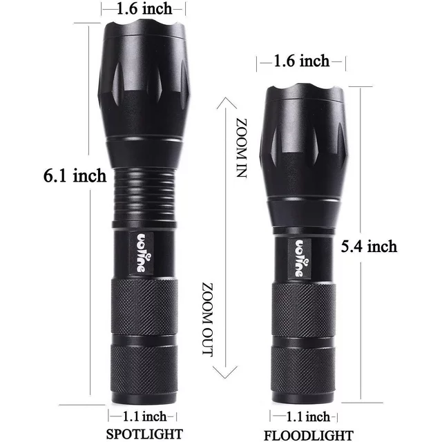 Juyafio Portable LED Flashlight with High Lumens and 5 Modes for Emergency and Outdoor Use -Camping Accessories.

The compact and powerful flashlights now shines brighter, producing a blinding Max 1000 lumen beam to flood a large area with light. On high, beam distance runs 328ft. Use low for a less intense beam and longer run time (10 hours). High/low/strobe modes available. Flashlight emergency also makes a great companion for outdoor excursions such as camping and hiking. Take it with you everywhere !

Product Specification:
Name: Brand New r5/t6 Led Flashlight
5 Modes: Hight/Middle/Low/Fast Strobe/Sos
Led Bulb: Cree Xml-t6
Max Brightness: 1000 Lumens
Max Lighting Distance: >500m
Led Lifespan: >100000 Hours
Ip Grade: Ipx-6
Wattage:10 Watts
Special Features: Zoomable (Max Length : 6.22in Min Length: 5.35in)
Focal Length:Adjustable
Body Material: Aluminium Alloy
Wattage:10 Watts
Dimension: 5.39 x 1.38 x 1.02inch
Net Weight(Battery Not Included): 150g (5.29 Ounces)
Switch Type: Tail Cap Switch
Cap Switch Color: Black
Body Color: Black
Power Source: 1 x 3.7v 18650 Battery (Not Included) Or 3x AAA Battery (Not Included)

Change Mode: Push the on button either 2 or 3 times in a row,Switch the black button on the end to cycle through the modes
100% Customer Satisfaction Guarantee. More Light and Bright, No More Dark and Danger. It's Time to Invest in Your Safety!
So, Order Now and How About Ordering two sets? One for You and One Someone Special!