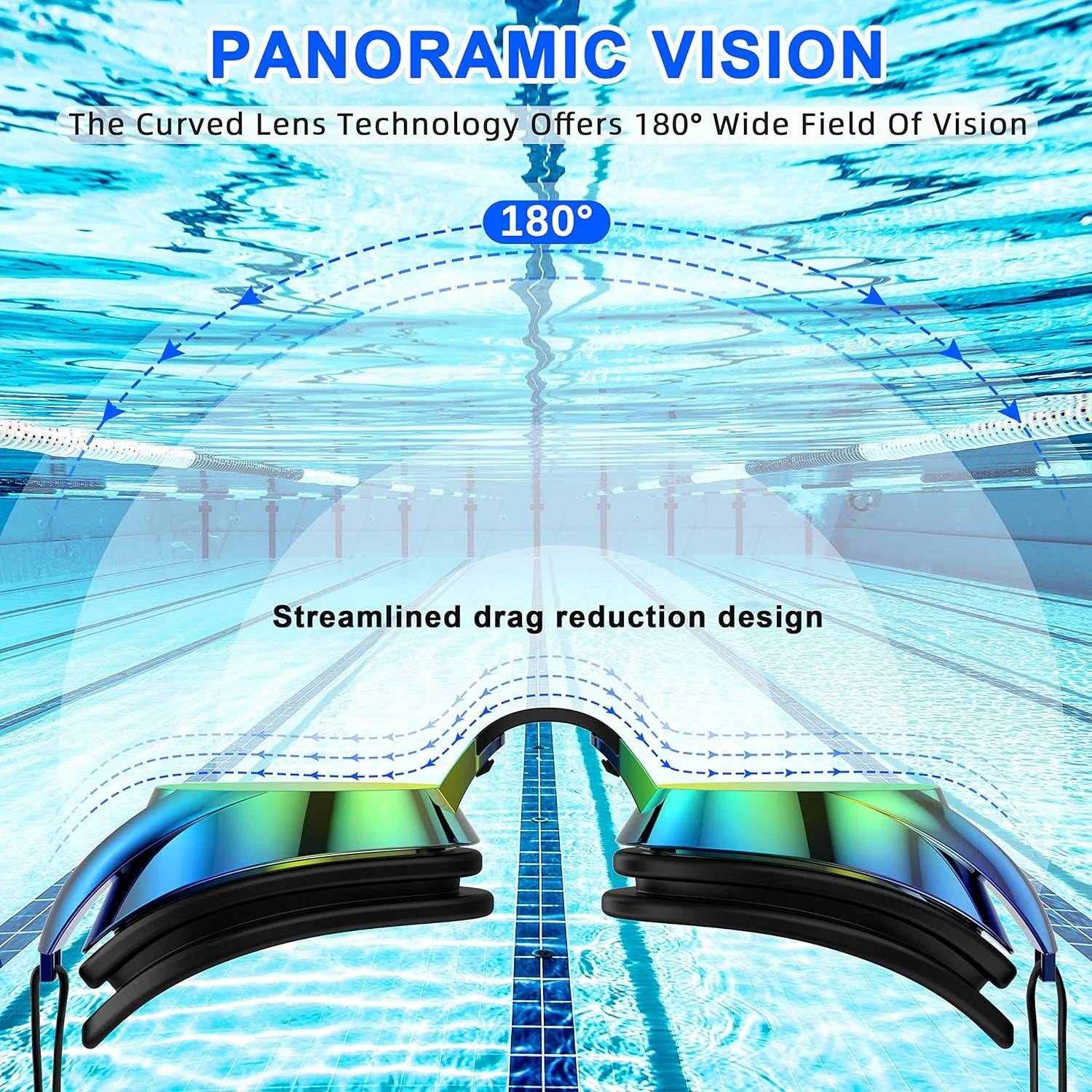 Swim Goggles for Kids, Adults, Youth, No Leak Waterproof Goggles with Nose Cover, Tinted, Anti-fog Lenses with UV Protection.

Key Features:
. Youth goggles provides a sleek, snug, low profile inner eye fit.
. Anti-Fog coating helps prevents the condensation of water.
. Flexible silicone frame and gasket can ensure no leak water.
. UV protected lenses block the sun's harmful UVA and UVB rays.
. Mirrored lens helps reduce glare.
. Updated styling with ultra low profile design and 25% more peripheral vision.

Specifications:
Brand: Juyafio
Color: Black
Frame Material: Silicone+ABS
Lens Material: PC
Size: Large
Weight: 7.05 Ounces

Packing list:
1x Swim goggles
1x Nose Clips
1x Portable case
1x Elastic Swimming Caps

Notes:
. This goggles can not be used by people who have over 100 degrees myopia eyes.
. Please take off the protective film on the surface of the goggles before use.