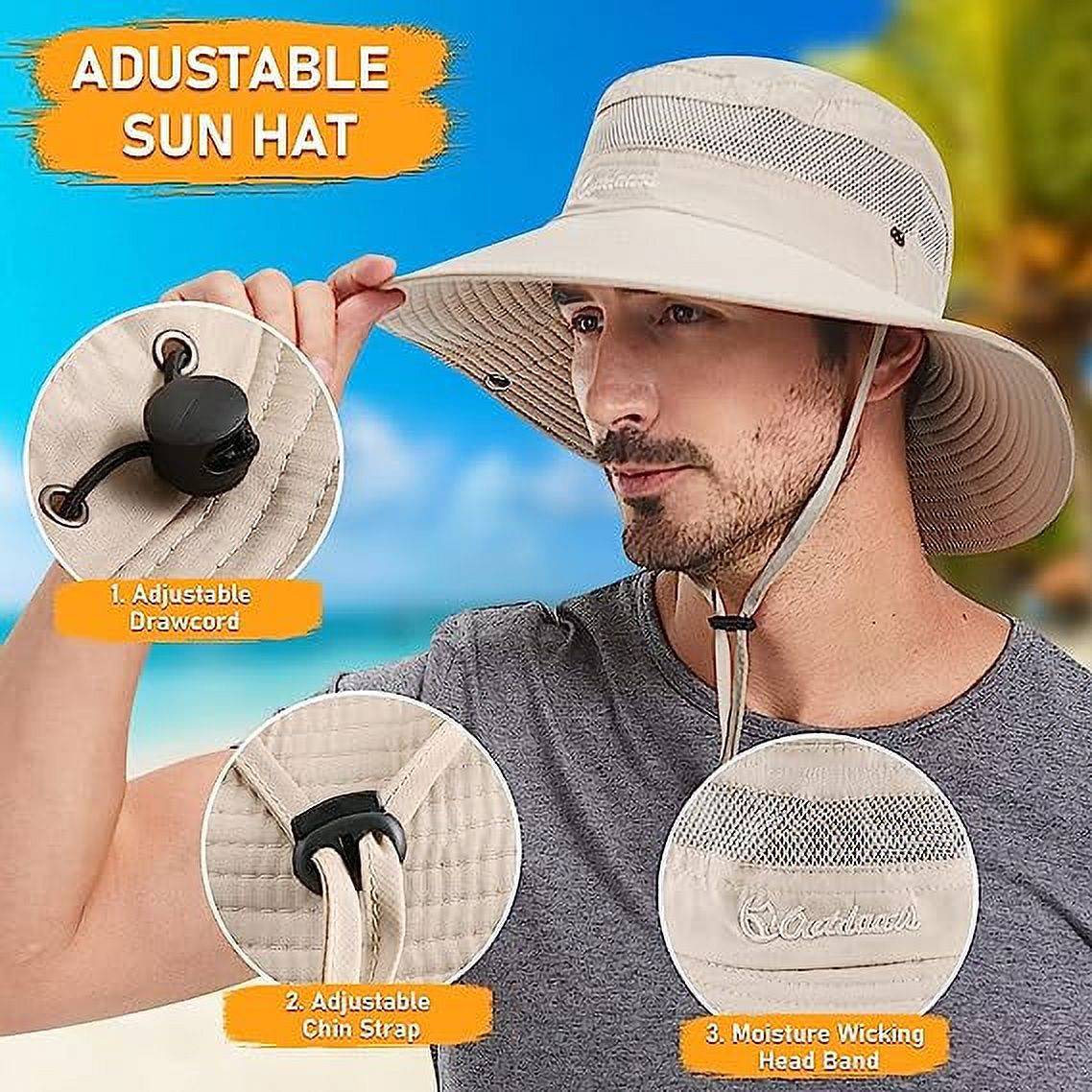 Plarmod Unisex Western Cowboy Hats Wide Brim Mesh Bucket Hats with UV Protection Drawstring Outdoor Fisherman Headgear, Summer Sun Hat.<br /><br />

Product Highlights:<br /><br />

1. Size: Hat Height 3.74 inch, Brim Length 3.35-3.74 inch, Chin Drawstring Length 12.99 inch, so it is large enough to shade forehead to keeps your face and neck safe from harmful rays, and water repellent polyester material could prevent rainwater from seeping into your head.<br /><br />

2. Excellent sun protection effect, with UPF50+ sun protection effect and effectively reduce ultraviolet rays, the hat brim design can resist sunlight.<br /><br />

3. The cap contains an evaporative cooling lining, the evaporative cooling lining retains cold water, and then slowly evaporates to keep you cool all the time.<br /><br />

4. Foldable design, easy to carry, the drawstring at the chin can fix the hat on the head, very practical.<br /><br />

5. The inner moisture wicking sports belt, with mesh ventilation holes on both sides, is very breathable, making you comfortable to wear.<br /><br />

Specifications:<br /><br />

Material: 100% Polyester<br /><br />

Pattern Type: Solid<br /><br />

Style: Outdoor Hats<br /><br />

Inner Circumference: 21.2in - 23.2in<br /><br />

Hat Height: 3.7 in<br /><br />

Hat Width: 3.7 in<br /><br />

Closure Type: Drawstring<br /><br />

Size: One Size<br /><br />

Color: Army Green, Beige, Dark Grey, Light Grey<br /><br />


Package Contents:<br />

1 x Unisex Fisherman Hat<br /><br />

Promise:<br />
If the product has any quality problems, please feel free to contact us, we will help you solve the problem as quickly as possible.<br />