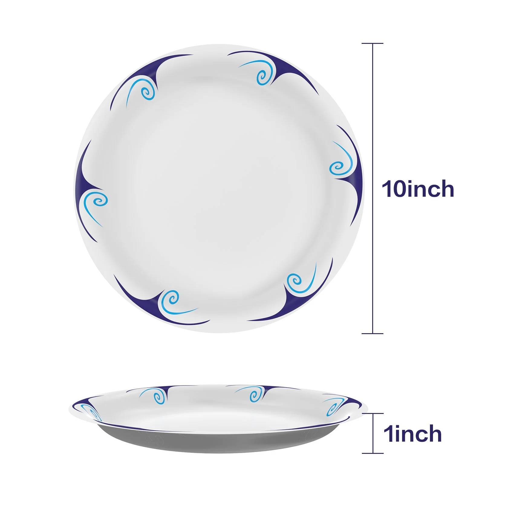 Disposable Tableware 10 inch disposable paper plates It's convenient and sturdy. Juyafio offer a blue 50-count pack of 10-inch biodegradable and compostable disposable plates. This package of 50 disposable paper plates is affordable and high-quality. They are heavy-duty, microwave-safe, soak-proof, and cut-resistant, making them perfect for heavy, messy meals. Ideal for barbecues, birthday, parties, gatherings and wedding, they are suitable for various dishes. With microwave-safe convenience and easy disposal, cleanup is quick and hassle-free.