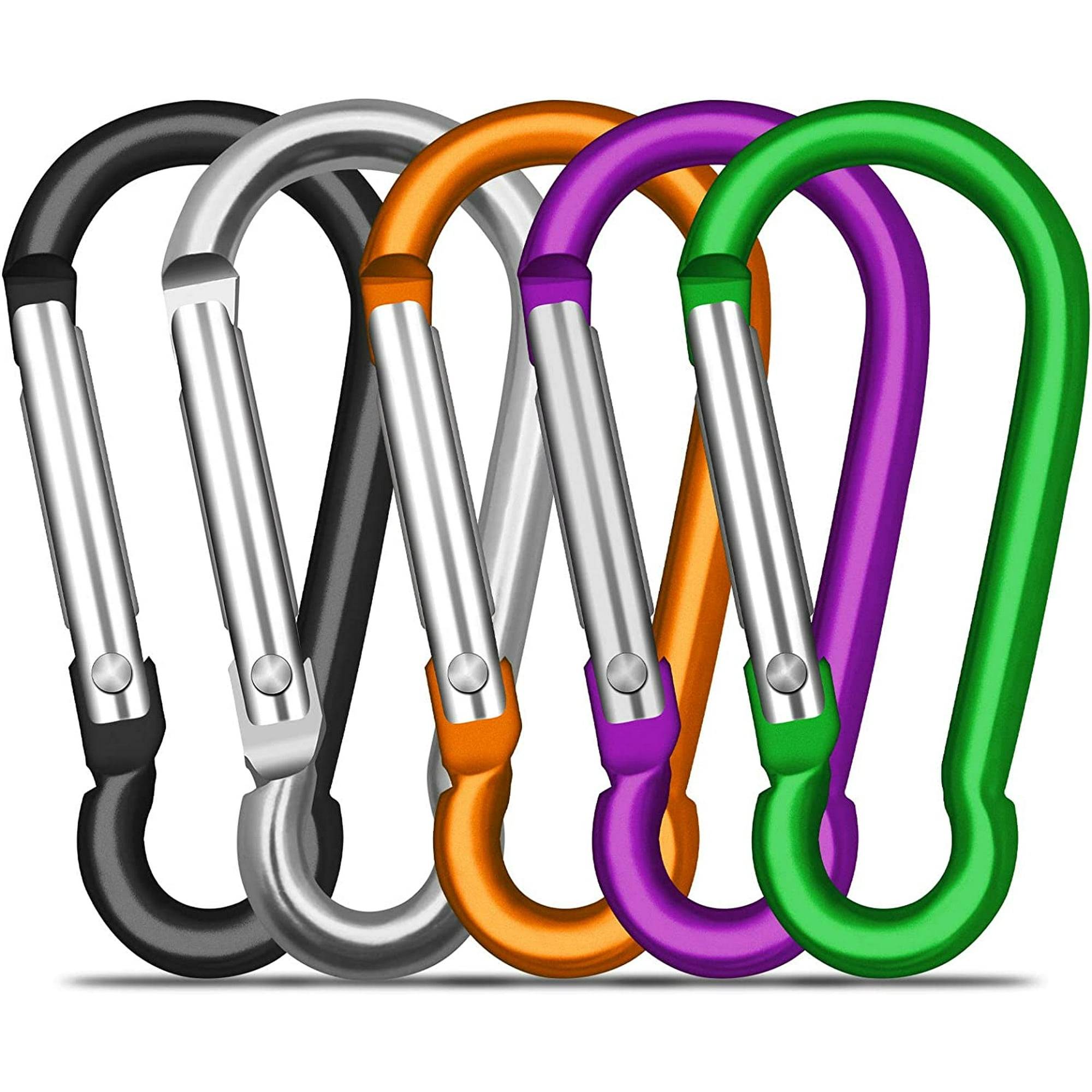 Cincofelia 5 Pack Carabiners 3 inch, Aluminum Alloy Heavy Duty Carabiner Clips Spring Snap Hook Set for Hammock, Camping, Hiking, Dog Leash Harness.<br/><br/>

Whether you are hiking, backpacking, or heading to a camp, the carabiner is a great help when you need a quick and secure attachment. These 5 aluminum, spring-loaded carabiners can support up to 60 lbs each and clip to backpacks, belt loops, and other gear for maximum, hand-free carrying. This clip is in D-shape with 6 cm size, making it strong and durable for multiple uses. They are not rated for climbing, overheated lifting, or any safety applications. Add the D-shaped carabiners to your emergency or survival kit, and keep you prepared whenever in need.<br/><br/>