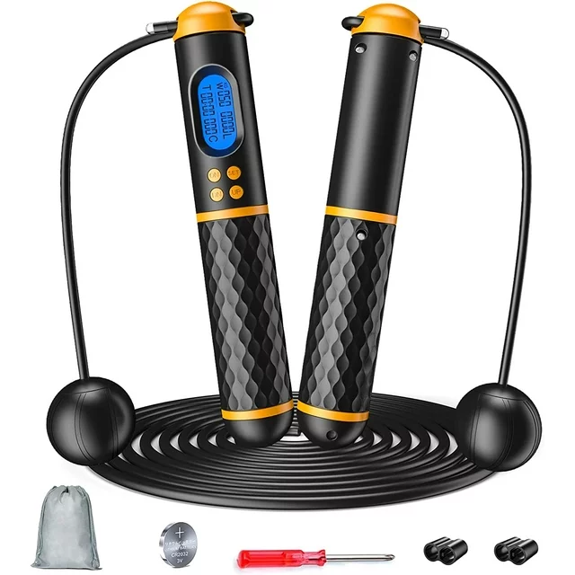 ✅✅Delpattern Smart Jump Rope for Men Women Kids, Fitness Skipping Rope with Count Time Calorie Analysis and HD LCD Display, Adjustable Jump Ropes for Home Gym, with the delpattern Smart Jump Rope, you can get a more efficient, cost-effective, fun, and comfortable cardio workout. Whether your goal is to get lean, strong, or healthy, jumping rope exercise will help you lose weight, improve cardiovascular fitness and blood pressure, improve endurance and sports performance, and relieve post-workout anxiety. It is also an excellent choice for school supplies for teenagers, a gift for men and women, and a sport for beginners and boxers.

✅ [ Maximum Comfort and Adjustable Length ] Designed with 9.84 feet of rope long, and easily shortened and small enough to take on the go. The adjustable length makes the kids jump rope suitable for all ages and heights.
✅ [ Smart Jump Rope with Counter ] With HD LED display on this jump rope, which shows timer, weight, circles and calories, it will show the number of circles you jump and the calories burned.
✅ [ With two cordless balls ] Cordless jump rope can rotate 360 degrees, fast rotation and tangle free worry free about hitting your legs or tripping.