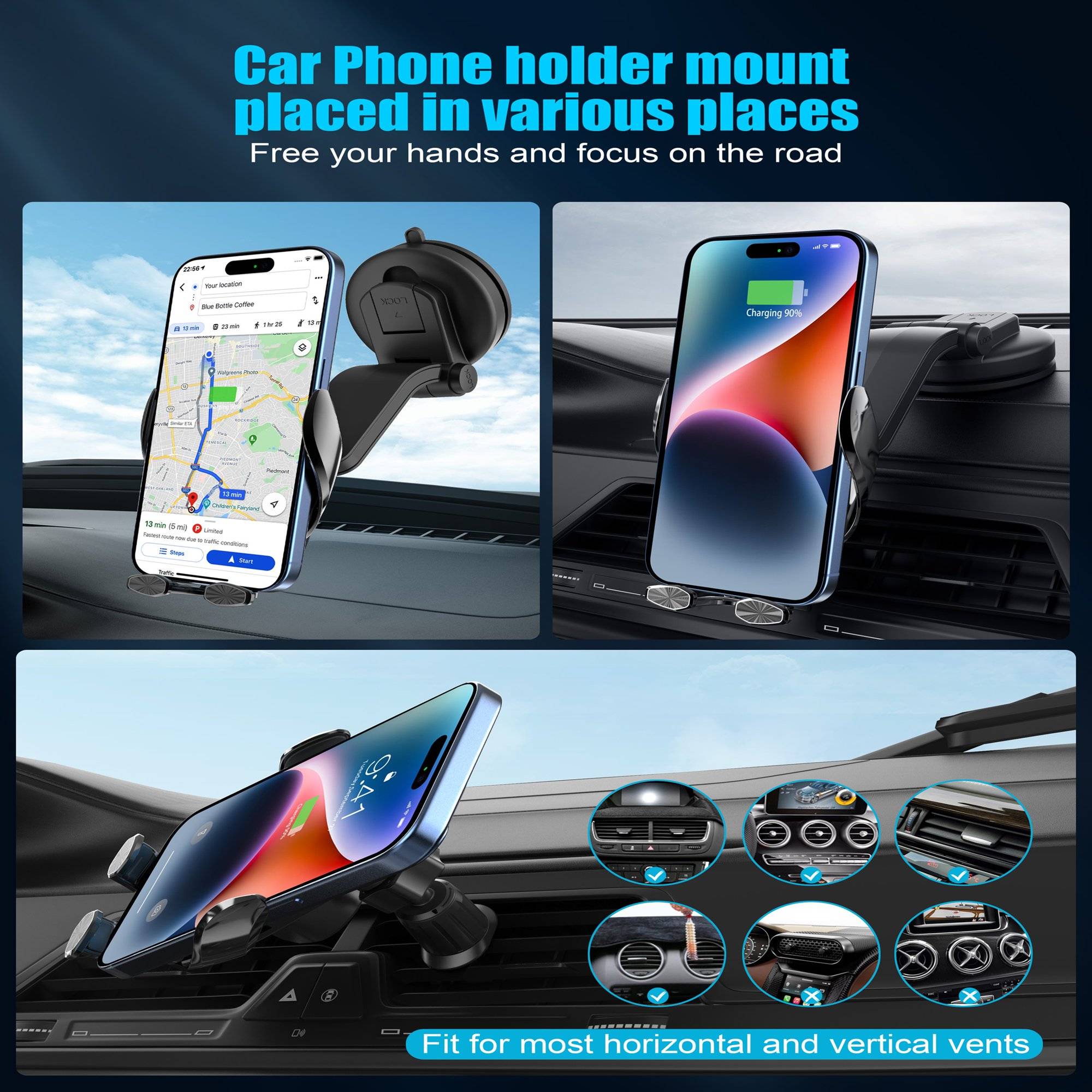 Features:

✅ Built-in battery supports 1000 times opening and closing : Buy this wireless charging car mount and say goodbye to the embarrassment of not being able to take out your phone after ignition. Note: The 200MA battery of the wireless car charger has been upgraded.

✅ Wireless Car Charger Efficient: Up to 15W wireless car charger that automatically identifies the charging power of your phone to improve charging. Like other Qi-appliances, the standard charging power up to 15W is compatible with most phones with wireless charging capabilities. Note:are not supported Samsung Galaxy z flip/z fold, iPhone 12/13 mini.

✅ High temperature resistance of heavy suction cup: The wireless car charger mount base is equipped with the strongest suction cup and professional 3M glue (high temperature resistance) in the whole network. After many tests, heavy duty suction cups can withstand more than 30 pounds. You don't have to worry about it overturning through speed bumps or field tests. A good phone mount for car wireless charger can prevent accidents and improve your driving safety.

✅ Auto-sensing opening and closing design: The one-handed operation of the wireless car charger stand makes driving easier and safer. Simply bring the phone close to the base and the arm will open automatically. The arm of the wireless car charger will automatically hold all phones with a width of 2.36-3.15 inches tightly while it starts charging. Tap the sensor in the lower right corner when removing to release the phone. Note: This product needs to be connected to the car QC3.0 charger to work.

Package Included:
1* wireless car charger
1* wireless car charger mount
1* ventilation clip
1* Type-C data cable