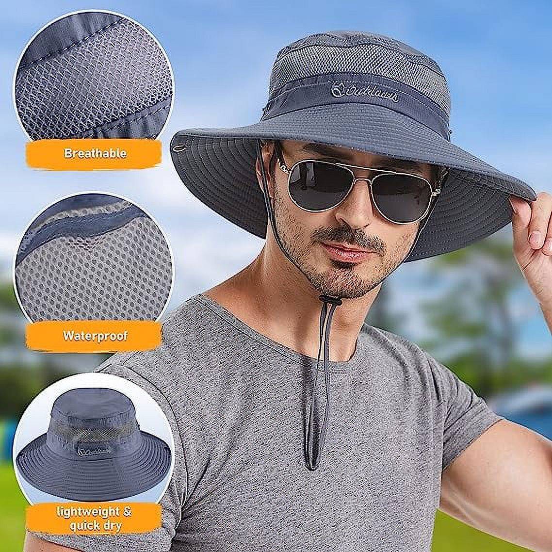 Plarmod Unisex Western Cowboy Hats Wide Brim Mesh Bucket Hats with UV Protection Drawstring Outdoor Fisherman Headgear, Summer Sun Hat.<br /><br />

Product Highlights:<br /><br />

1. Size: Hat Height 3.74 inch, Brim Length 3.35-3.74 inch, Chin Drawstring Length 12.99 inch, so it is large enough to shade forehead to keeps your face and neck safe from harmful rays, and water repellent polyester material could prevent rainwater from seeping into your head.<br /><br />

2. Excellent sun protection effect, with UPF50+ sun protection effect and effectively reduce ultraviolet rays, the hat brim design can resist sunlight.<br /><br />

3. The cap contains an evaporative cooling lining, the evaporative cooling lining retains cold water, and then slowly evaporates to keep you cool all the time.<br /><br />

4. Foldable design, easy to carry, the drawstring at the chin can fix the hat on the head, very practical.<br /><br />

5. The inner moisture wicking sports belt, with mesh ventilation holes on both sides, is very breathable, making you comfortable to wear.<br /><br />

Specifications:<br /><br />

Material: 100% Polyester<br /><br />

Pattern Type: Solid<br /><br />

Style: Outdoor Hats<br /><br />

Inner Circumference: 21.2in - 23.2in<br /><br />

Hat Height: 3.7 in<br /><br />

Hat Width: 3.7 in<br /><br />

Closure Type: Drawstring<br /><br />

Size: One Size<br /><br />

Color: Army Green, Beige, Dark Grey, Light Grey<br /><br />


Package Contents:<br />

1 x Unisex Fisherman Hat<br /><br />

Promise:<br />
If the product has any quality problems, please feel free to contact us, we will help you solve the problem as quickly as possible.<br />