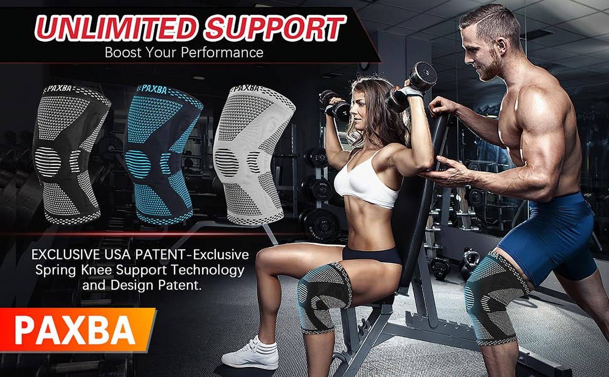 Feature:<br /><br />
Paxba Professional Knee Brace with three-dimensional structure of woven, High-precision 3D cutting technology of knitting. Ergonomic design allows this brace to support the knee joint without getting in your way. 360°perfectly fit your kneecap curve. With high-elastic tight and breathable compression fabric to reduce the pressure and pain of knee. It's quick at absorbing sweat and keeps your leg dry and odor free, giving you hours of continuous use!<br /><br />
Medical grade knee pads, An anatomically contoured patella gel pads surrounds the kneecap, double-sided metal spring stabilizers fit tightly with your knee joint, widely used in weightlifting, running, baseball, hiking, volleyball, tennis, badminton, workout, golf, bike, cycling, skiing, basketball, football, soccer, rock climbing, exercise etc. We stand behind our product.<br /><br />

Color: Black, Deep Blue, Grey (option)<br />
IMPORTANT SIZE:<br />
SIZE CHART (INCHES/CM): Please measure thigh's circumference 5 inches (12cm) above your kneecap.<br />
Small (S): 12.20"-13.78" (31cm-35cm)<br />
Medium (M):  13.78"-15.35" (35cm-39cm)<br />
Large (L): 15.35"-17.72" (39cm-45cm)<br />
X-Large (XL): 17.72"-20.47" (45cm-52cm)<br />
XX-Large (XXL): 20.47"-23.62" (52cm-60cm)<br />
XXX-Large (XXXL): 23.62"-27.56" (60cm-70cm)<br /><br />

Between sizes:<br />
If you prefer a tighter fit,order one size smaller.For more comfort during all day long use,order one size larger.<br />
Keep in mind that our sizes are based on average compression pressure, but each sleeve can expand up to 50% more than the original diameter listed.<br /><br />

Washing instructions and tips:<br />
Hand washing and natural air drying, do not use washing machines, it will destroy the structure and compression of knitted fabric.Washing it before first use.<br />
Since it is made of knitted fabric, be careful not to get hooked on the knee sleeve thread by other things, this will destroy it.<br />
Do not iron, do not dry, store and use this product below 100 degrees environment. Otherwise the product surface will scorch and lose its elasticity.<br /><br />

Package includes:<br />
2x Knee Brace <br />