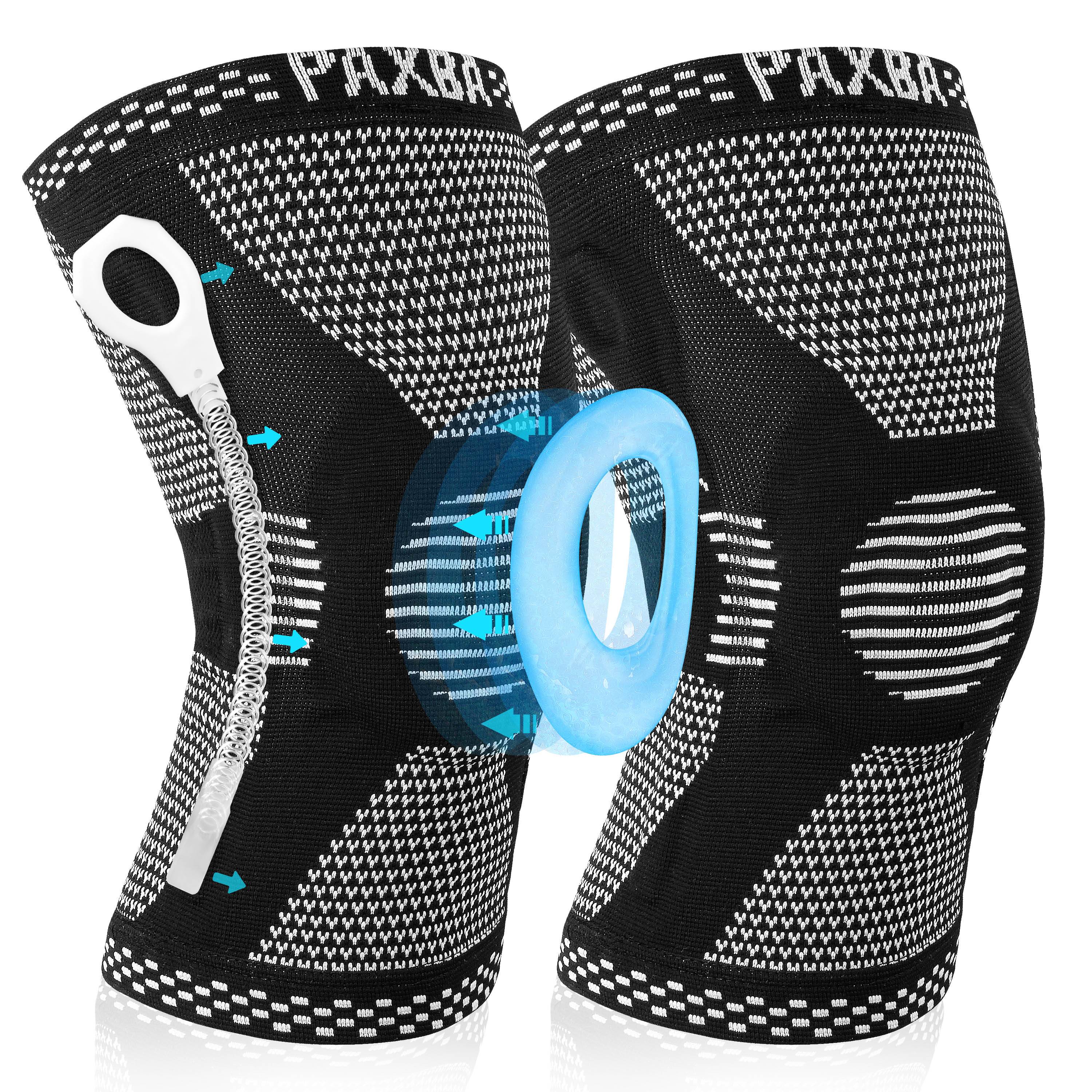 Feature:<br /><br />
Paxba Professional Knee Brace with three-dimensional structure of woven, High-precision 3D cutting technology of knitting. Ergonomic design allows this brace to support the knee joint without getting in your way. 360°perfectly fit your kneecap curve. With high-elastic tight and breathable compression fabric to reduce the pressure and pain of knee. It's quick at absorbing sweat and keeps your leg dry and odor free, giving you hours of continuous use!<br /><br />
Medical grade knee pads, An anatomically contoured patella gel pads surrounds the kneecap, double-sided metal spring stabilizers fit tightly with your knee joint, widely used in weightlifting, running, baseball, hiking, volleyball, tennis, badminton, workout, golf, bike, cycling, skiing, basketball, football, soccer, rock climbing, exercise etc. We stand behind our product.<br /><br />

Color: Black, Deep Blue, Grey (option)<br />
IMPORTANT SIZE:<br />
SIZE CHART (INCHES/CM): Please measure thigh's circumference 5 inches (12cm) above your kneecap.<br />
Small (S): 12.20"-13.78" (31cm-35cm)<br />
Medium (M):  13.78"-15.35" (35cm-39cm)<br />
Large (L): 15.35"-17.72" (39cm-45cm)<br />
X-Large (XL): 17.72"-20.47" (45cm-52cm)<br />
XX-Large (XXL): 20.47"-23.62" (52cm-60cm)<br />
XXX-Large (XXXL): 23.62"-27.56" (60cm-70cm)<br /><br />

Between sizes:<br />
If you prefer a tighter fit,order one size smaller.For more comfort during all day long use,order one size larger.<br />
Keep in mind that our sizes are based on average compression pressure, but each sleeve can expand up to 50% more than the original diameter listed.<br /><br />

Washing instructions and tips:<br />
Hand washing and natural air drying, do not use washing machines, it will destroy the structure and compression of knitted fabric.Washing it before first use.<br />
Since it is made of knitted fabric, be careful not to get hooked on the knee sleeve thread by other things, this will destroy it.<br />
Do not iron, do not dry, store and use this product below 100 degrees environment. Otherwise the product surface will scorch and lose its elasticity.<br /><br />

Package includes:<br />
2x Knee Brace <br />