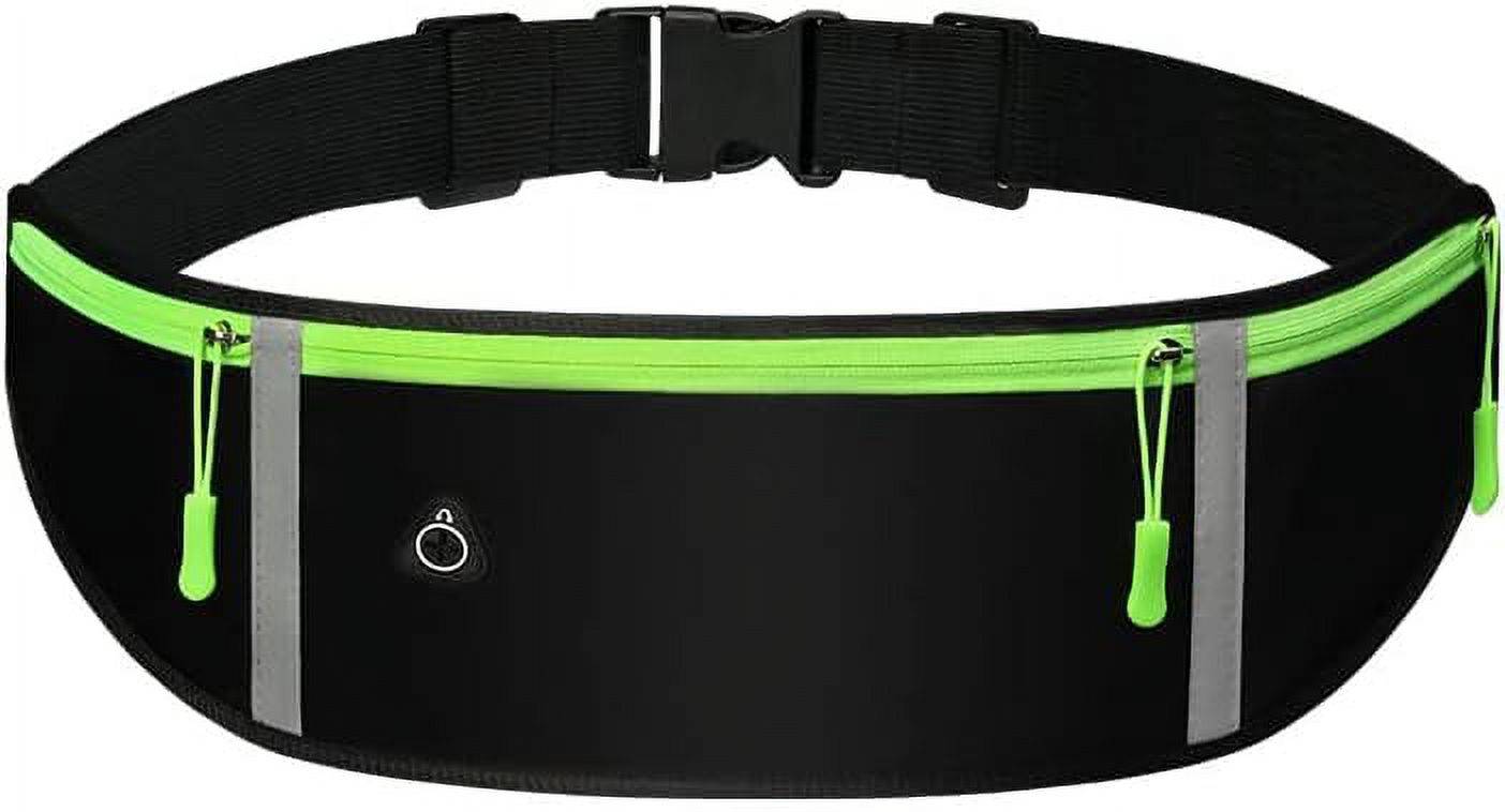 Sports must-have fanny pack / running belts:<br/> Our fanny packs are carefully designed with night vision reflective strips, allowing you to add a sense of security when running at night. It is specially designed for sports, whether it is running, climbing, cycling, or traveling.<br/><br/> ãPremium MaterialãThe running belt made of lycra fabric, soft, breathable, wear-resistant, anti-theft, lightening and sweatproof.<br/><br/> ãAdjustable StrapãYou don't need to search for the right size of running waist band anymore. this waist pack bag fits waist sizes from 27" to 45" with flexible and adjustable belt.<br/><br/> ãLarge CapacityãThree pocket design, partition storage, meet your daily needs,fits all phones under 7 inches,and you can carry Key, Cash, Cards, earbuds, passport and small valuables.<br/><br/> ãBright Reflective StripsãIt plays a protective and warning role in the dark environment, and the night reflective strips take care of your safety when running or walking in the dark.<br/><br/> ãEarphones Hole DesginãThe design of the hidden headphone jack allows you to experience the company of music during sports without worrying about the phone falling.<br/>