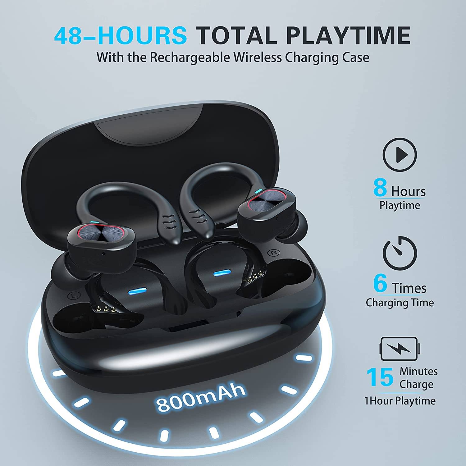 Hi-Fi Stereo Sound Quality<br />
True wireless earphones with Crystal Clarity And Deeply Resonant Bass Signature Deliver Immersive Sound Quality. Call Noise Reduction Brings You Crystal Clear Calls And Immerses You In The Wonderful World Of Music. <br /><br />
 
48H Play Time with Charging Case <br />
Automatic Boot And Matching. True wireless earbuds Supports 8hr Playback And The Charging Case Up To 2hr Full Charges That Basically Meets Your Daily Needs. With LED Digital Screen Display, Charging Case Will Clear Show The Power Level Of The Earphone, And You Will Not Worry About The Suddently Without Power. <br /><br />

Comfortable Secure Fit <br />
Excellent Ergonomic Design, Bluetooth Earphones Fit Better To The Ear Canals, It’s Not Easy To Lose Or Fall Out When You Wear Them Moving Or Running. Intelligent Touch Control & Easy To Operate Manage Audio Playback & Calls Or Access Your Phone’s Voice Assistant With The Multi-function Touch Panel On Each Earbud. Either Earbud Can Be Used Alone Like A Bluetooth Headset. <br /><br />
 
IPX65 Waterproof Sweatproof <br />
Sport True Wireless Earbuds And Charging Boxes Use Nano-coating And The Latest Waterproof And Sweat-proof Technology To Effectively Prevent Splash Damage From Sweat And Raindrops. <br /><br />
 
Specifications: <br />
Bluetooth Version: V5.0+DSR <br />
Playtime:  8Hours <br />
Charging Time: About 2H<br />
Charging Case Specs: 800mAh <br />
Working Distance: 10 Meters<br /><br />

One step pairing: <br />
Easy to pair, pick up the earbuds and connect the bluetooth.