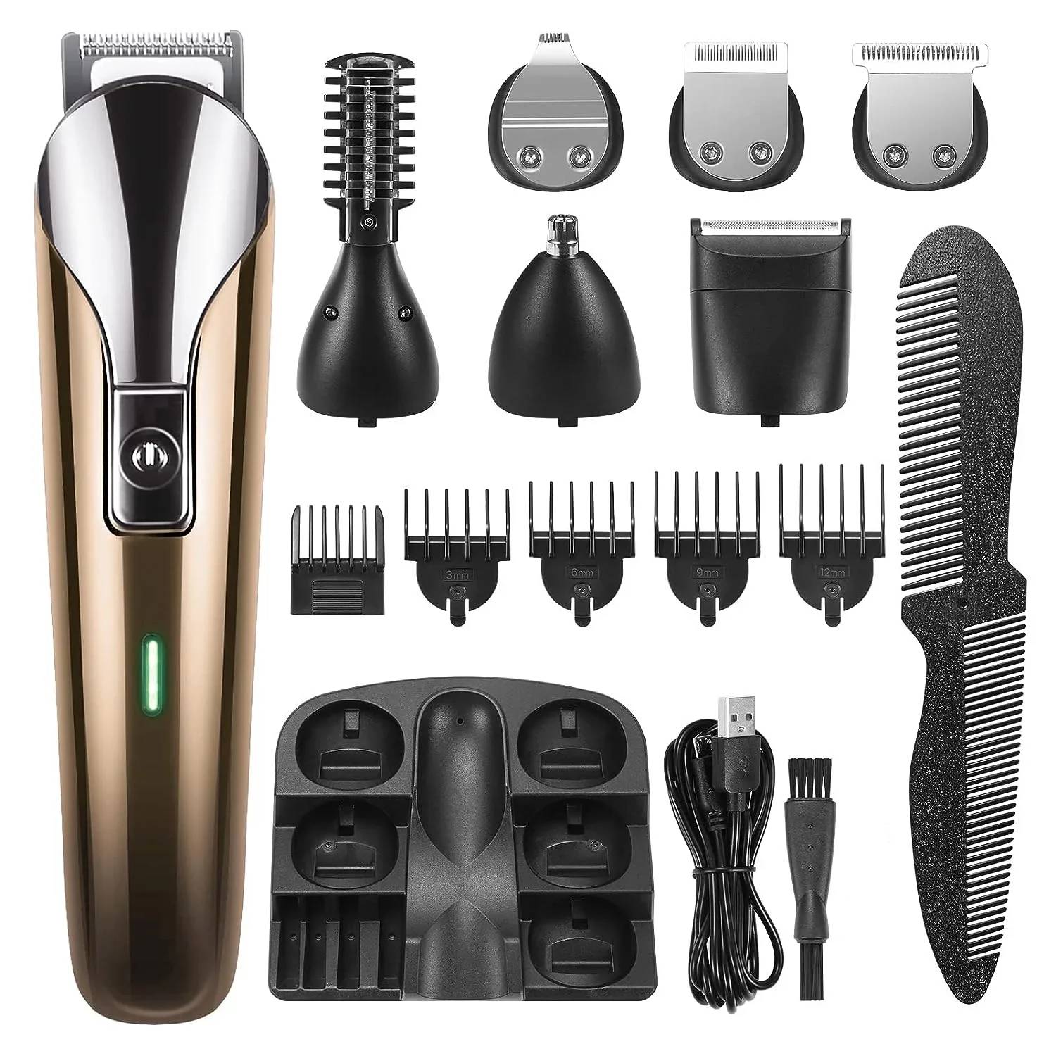 ✅ delpattern 5-in-1 Multi Trimmer, beard trimmer for men, waterproof electric razor, cordless shaver, hair trimmer for mustache, groin and body hair, painless hair removal, grooming kit for men, 11 adjustable combs, portable and ready for traveling essentials.

✅【Multifunctional Usage】The all-in-one barber clippers, hair clippers for men for beard, head, body, face hair styling, and other trimming needs.

✅【Rechargeable & Powerful】Built-in rechargeable lithium-ion battery, 120 minutes of run time, about 1.5 hours to fully charge.

✅【IPX7 Waterproof & Easy to Clean】100% Whole Body Washable: Our grooming kit is designed to be fully washable, making it easy to clean after use. The blades are also detachable and can be cleaned with the brush included in the kit.